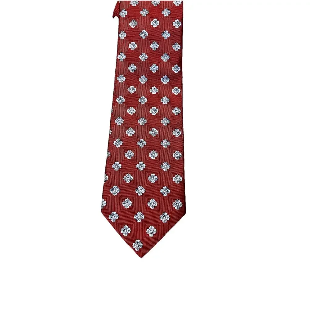 NWT Brooks Brothers 346 Pure Woven Italian Silk Red Blue Floral Made In USA